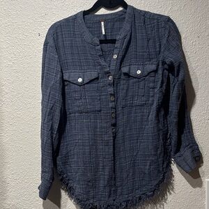 Free People Textured Blue Shirt